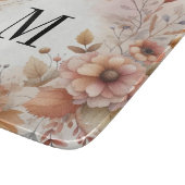 Monogramm Herbstlaub und Blume, Aquarell Schneidebrett (Ecke)