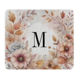 Monogramm Herbstlaub und Blume, Aquarell Schneidebrett
