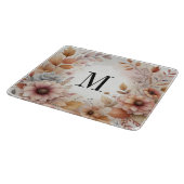 Monogramm Herbstlaub und Blume, Aquarell Schneidebrett (Ecke)