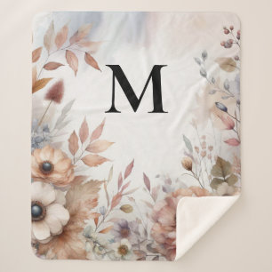 Monogramm Herbstlaub und Blume, Aquarell Sherpadecke