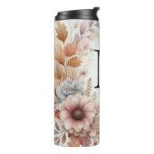 Monogramm Herbstlaub und Blume, Aquarell Thermosbecher (Nach links gedreht)