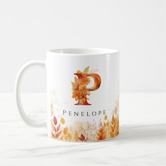 Monogramm-Herbstlaube Anfangsbuchstaben P Kaffeetasse (Links)