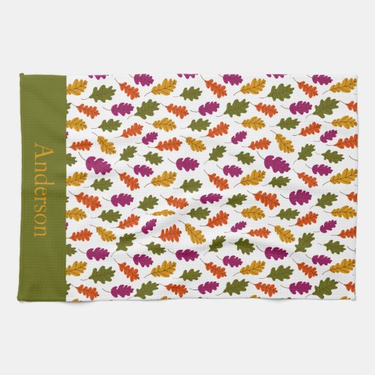 Monogramm Herbstleaves Herbstfarben gelb Geschirrtuch (Horizontal)
