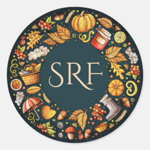 Monogramm-Herbstsaison-Aufkleber Runder Aufkleber