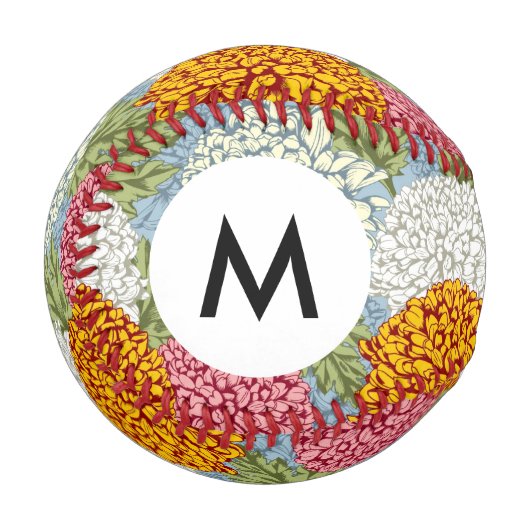 Monogramm Hervorragendes Muster mit Chrysanthemen Baseball (Vorderseite Links)