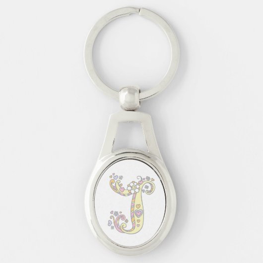 Monogramm Herz Blume Anfangsbuchstabe J Schlüsselr Schlüsselanhänger (Vorderseite)