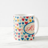 Monogramm, Herz-Geschenk, farbenfroh, modern, kund Kaffeetasse (VorderseiteRechts)
