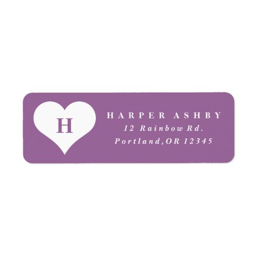 Monogramm Herz Lila Rücksendeadresse (Vorne)