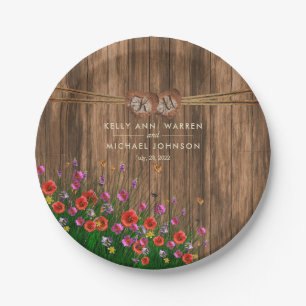 Monogramm Herz mit Frühlingssäule Wildblumen Pappteller