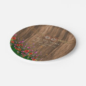 Monogramm Herz mit Frühlingssäule Wildblumen Pappteller (Schrägansicht)