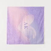 Monogramm Herz mit lila-pinkem Farbverlauf Wandteppich (Vorderseite (Horizontal))