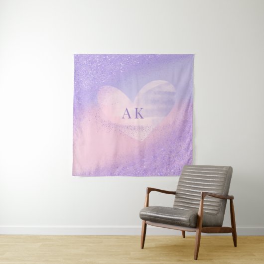 Monogramm Herz mit lila-pinkem Farbverlauf Wandteppich (Beispiel)