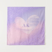 Monogramm Herz mit lila-pinkem Farbverlauf Wandteppich (Vorderseite)
