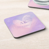 Monogramm Herz mit Lila Rosa Verlauf Getränkeuntersetzer (Linke Seite)