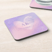 Monogramm Herz mit Lila Rosa Verlauf Getränkeuntersetzer (Linke Seite)