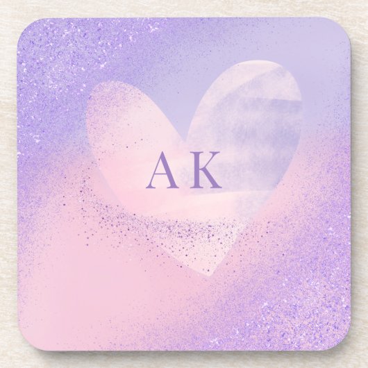 Monogramm Herz mit Lila Rosa Verlauf Getränkeuntersetzer (Vorderseite)