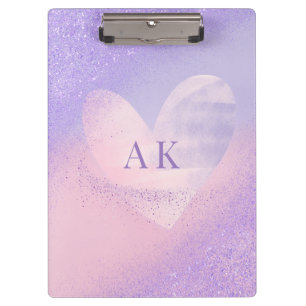 Monogramm Herz mit Lila Rosa Verlauf Klemmbrett