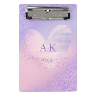 Monogramm Herz mit Lila Rosa Verlauf Mini Klemmbrett