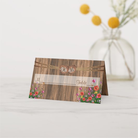 Monogramm Herz mit Wildblumen | PLATZKARTEN (Rückseite)