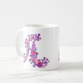 Monogramm Herz und Blume Rosa lila Tasse (Vorderseite Links)