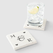 Monogramm Herz Valentinstag Steinuntersetzer (Seitenansicht)