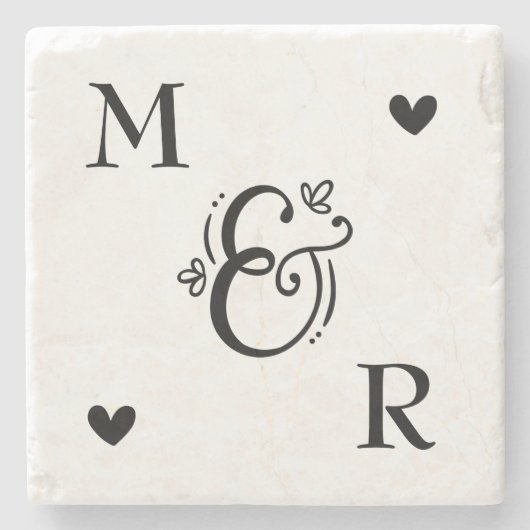 Monogramm Herz Valentinstag Steinuntersetzer (Vorderseite)