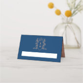 Monogramm Herz Wappen dunkelblaue Rose Goldhochzei Platzkarte (Vorderseite)