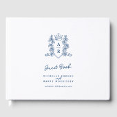 Monogramm Herz Wappen handgezeichnet blaue Hochzei Gästebuch (Vorderseite)