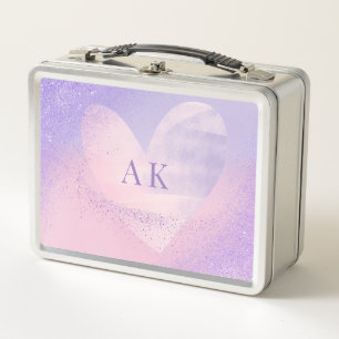 Monogramm Herzens Lunchbox mit lila rosa Farbverla
