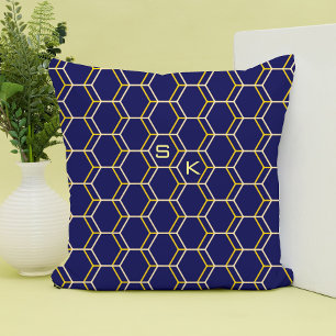 Monogramm Hexagon Muster blau gelb Manly Elegant Kissen