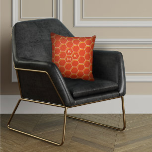 Monogramm Hexagon Muster orange gelb Kissen