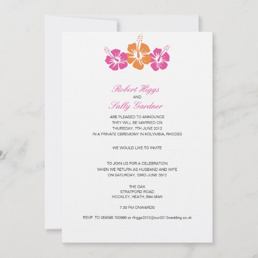 Monogramm-Hibiskus-Blumen-Hochzeit Einladung (Vorderseite)