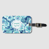 Monogramm HIBISKUS-PRÄMIE blauer tropischer Gepäckanhänger (Vorderseite (Horizontal))