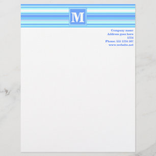 Monogramm Himmelsblau Streifen Briefbogen