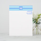 Monogramm Himmelsblau Streifen Briefbogen (Stehend Vorderseite)