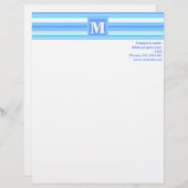 Monogramm Himmelsblau Streifen Briefbogen (Vorne/Hinten)