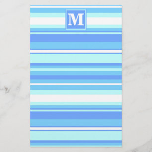 Monogramm Himmelsblau Streifen Briefpapier