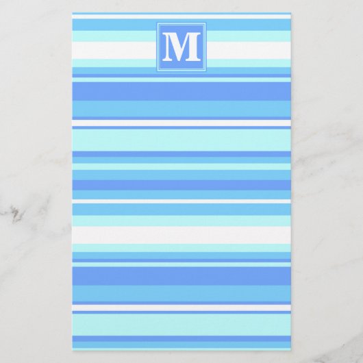 Monogramm Himmelsblau Streifen Briefpapier (Vorderseite)