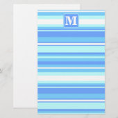 Monogramm Himmelsblau Streifen Briefpapier (Vorne/Hinten)