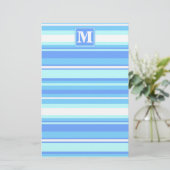 Monogramm Himmelsblau Streifen Briefpapier (Stehend Vorderseite)