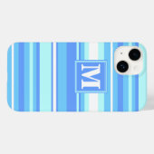 Monogramm Himmelsblau Streifen Case-Mate iPhone Hülle (Rückseite (Horizontal))