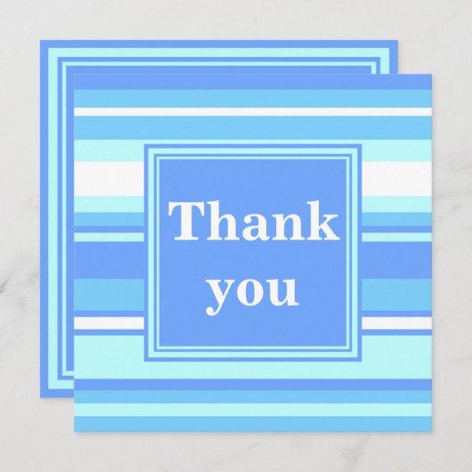 Monogramm Himmelsblau Streifen Dankeskarte (Vorne/Hinten)