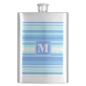 Monogramm Himmelsblau Streifen Flachmann (Vorderseite)