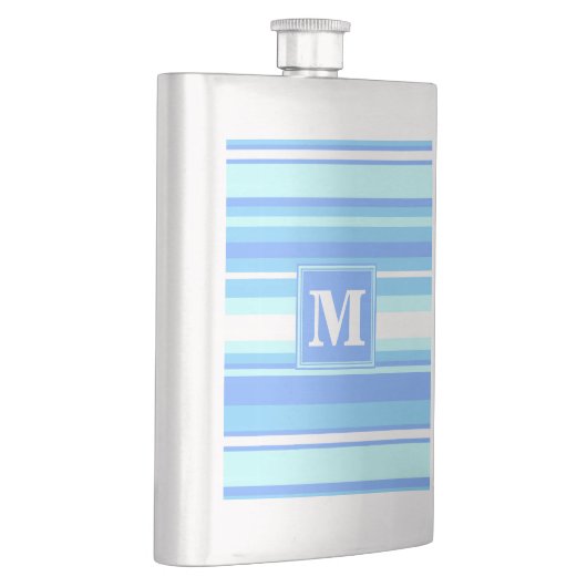 Monogramm Himmelsblau Streifen Flachmann (Rechts)