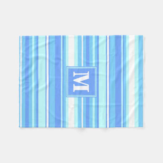 Monogramm Himmelsblau Streifen Fleecedecke (Vorderseite (Horizontal))