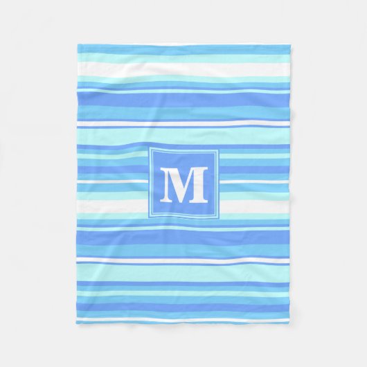 Monogramm Himmelsblau Streifen Fleecedecke (Vorderseite)