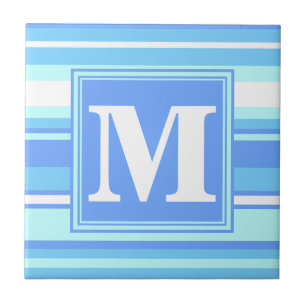 Monogramm Himmelsblau Streifen Fliese