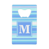 Monogramm Himmelsblau Streifen Geldkarten Flaschenöffner (Vorderseite)