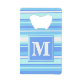 Monogramm Himmelsblau Streifen Geldkarten Flaschenöffner