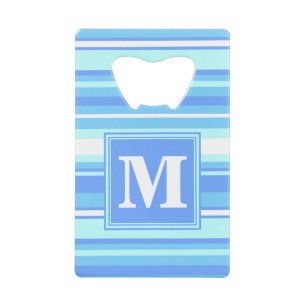 Monogramm Himmelsblau Streifen Geldkarten Flaschenöffner